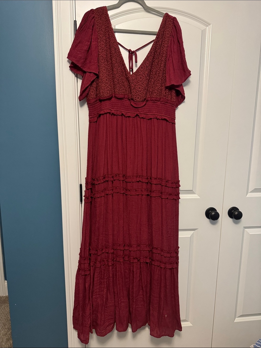 ARULA Burgundy Boho Maxi Dress